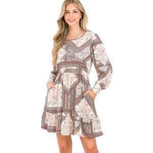 Nwt MISS YOU Tile Floral Long Sleeve Boho Dress in S, M, L